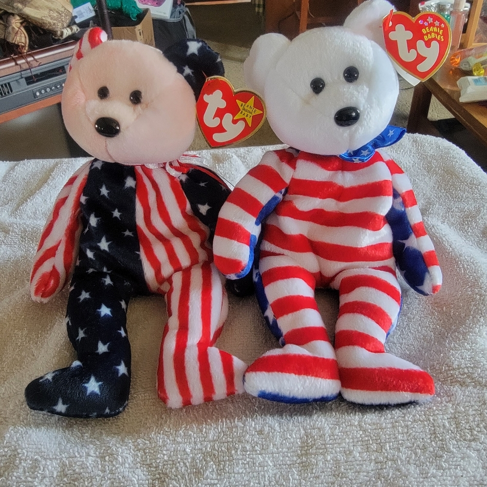 Set of 2 Patriotic TY Beanie Bears